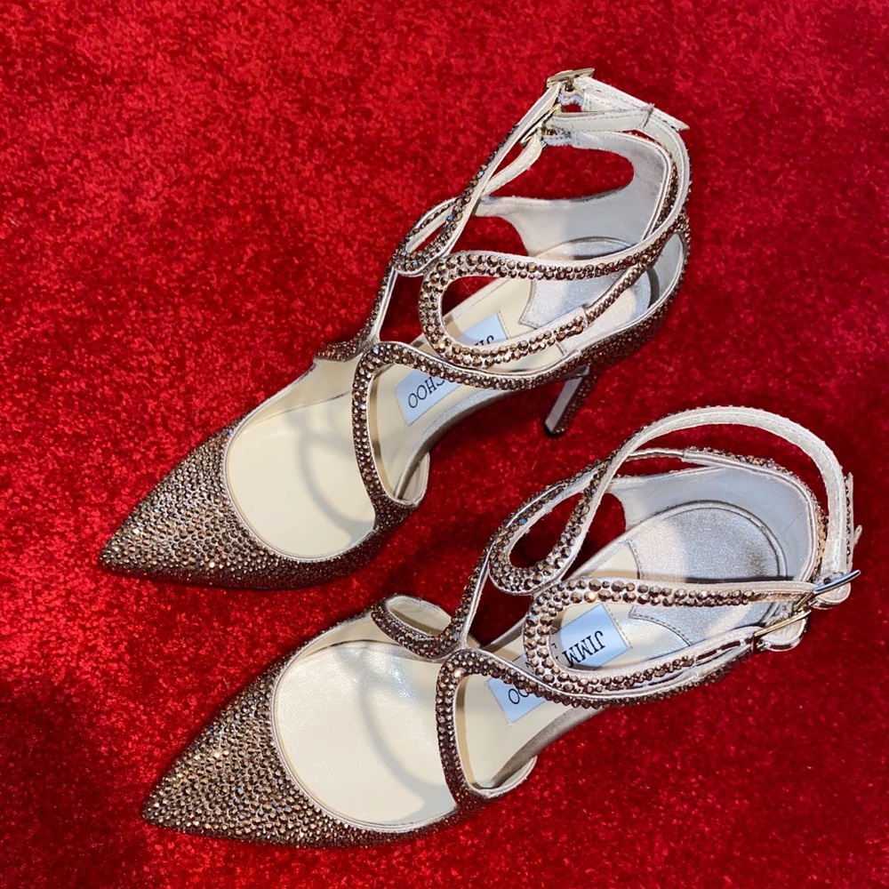 Jimmy Choo rose gold Lancer Heels